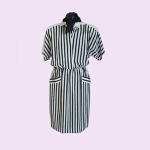 Vintage Black and White Stripe Dress 80s 90s